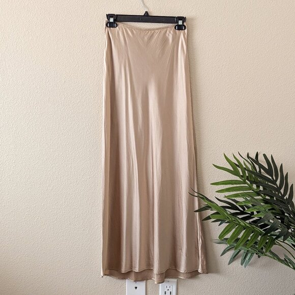 Reformation Layla Silk Skirt in Sand Champagne